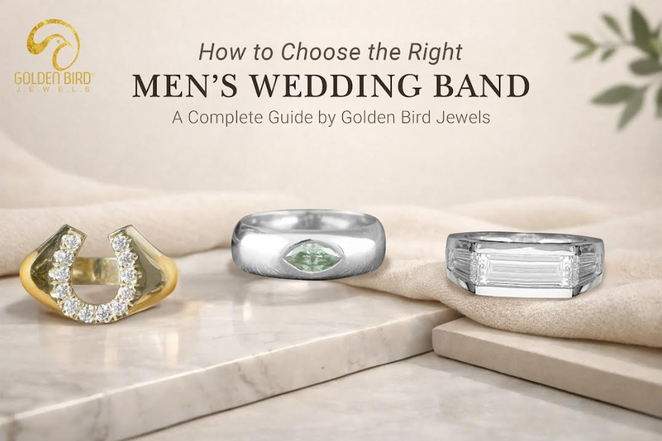 men’s wedding band styles with diamond and gemstone rings guide by Golden Bird Jewels