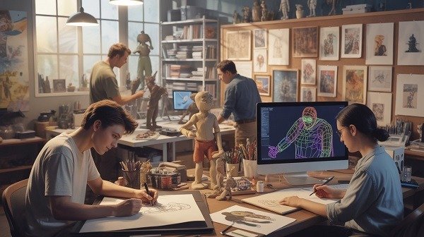 Professional animators working on their projects